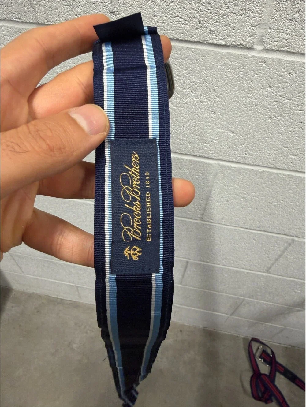 Brooks Brothers Ribbon Belt Mens L Blue White Navy Repp Stripe Grosgrain Casual